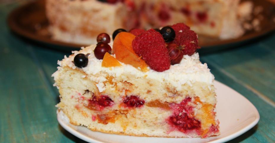 Самый простой бисквитный ТОРТ с кремом и фруктами. Классический торт.